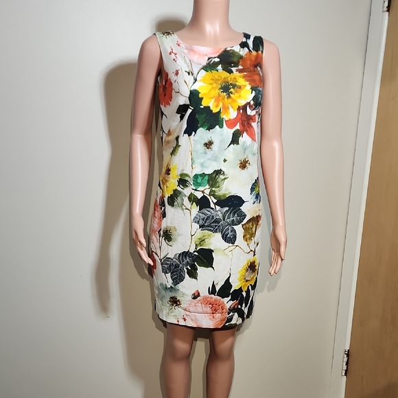 Yellow and Pink Sheath Mini Dress Scoop Neck Cocktail - Picture 1 of 7